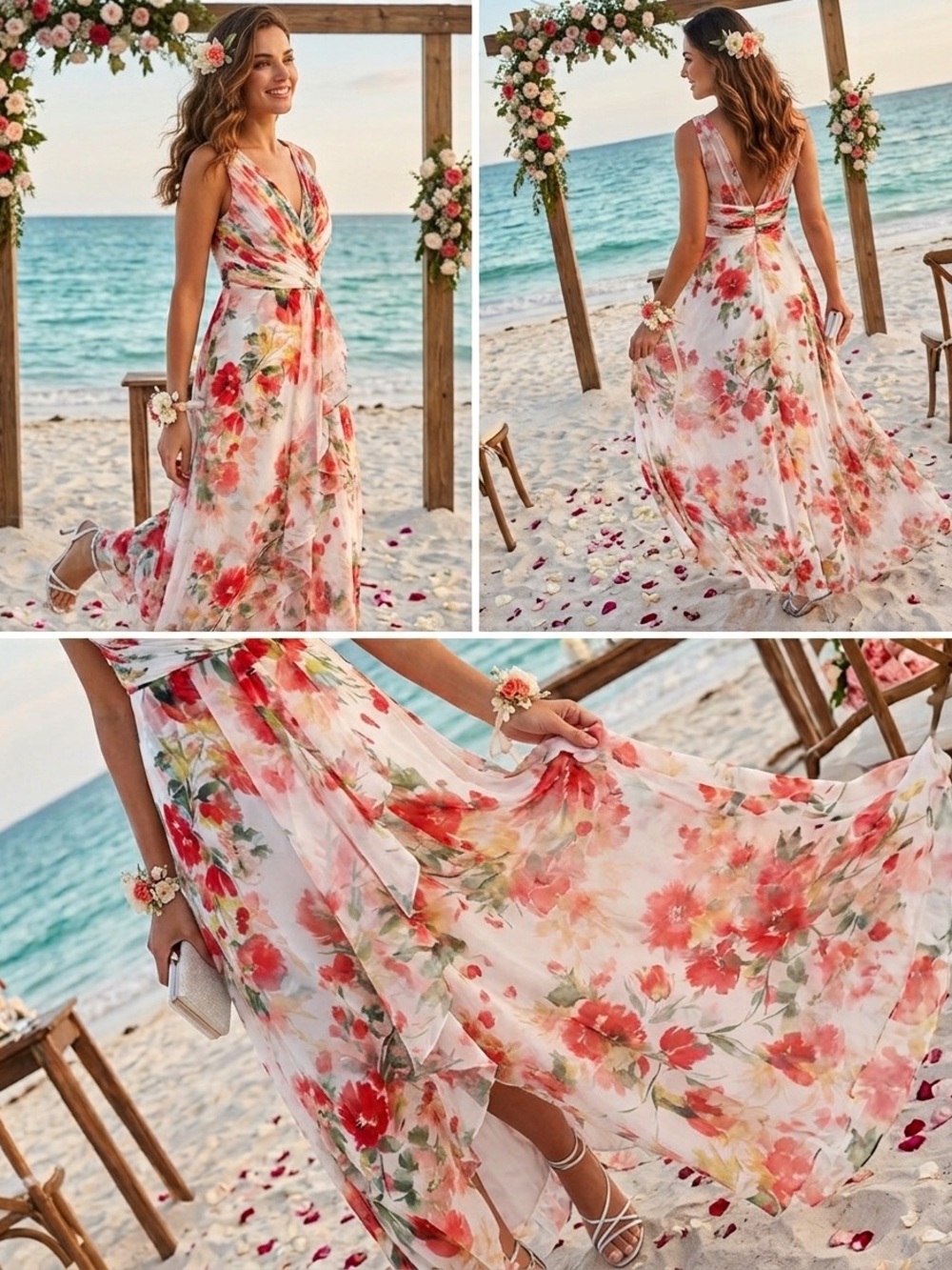 Calvin Klein Floral Pink V-Neck Sleeveless Dress Grown